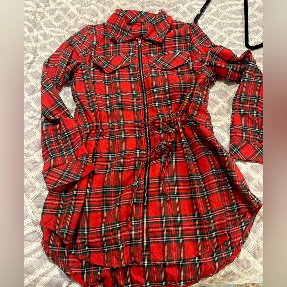 Red plaid long top